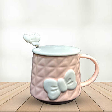 Classy Ceramic Coffee Mug with Bow and Lid - Sunset Gifts Store