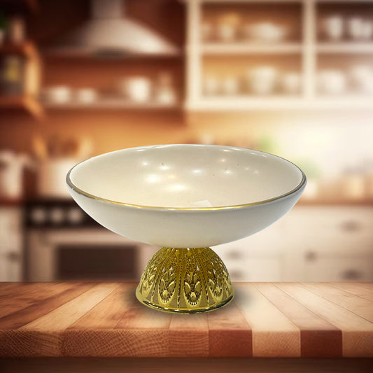 Round Ceramic Bowl With Golden Stand - Sunset Gifts Store