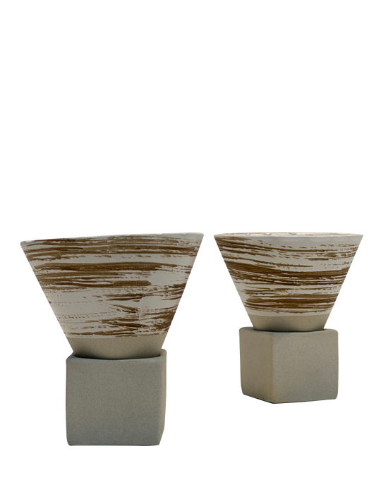 Textured Brown and white Ceramic Glass With Base - Sunset Gifts Store