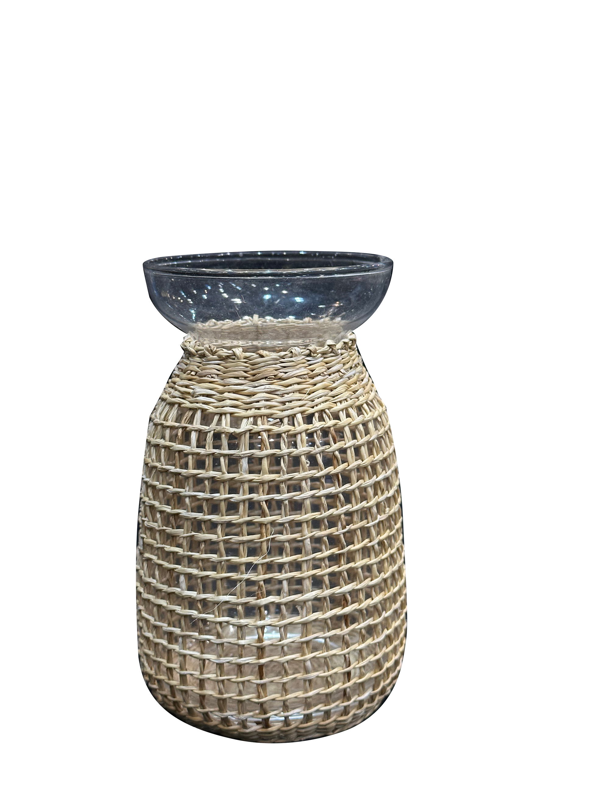 Straw Rattan Glass Flower Vase (2 Pcs Set) - Sunset Gifts Store