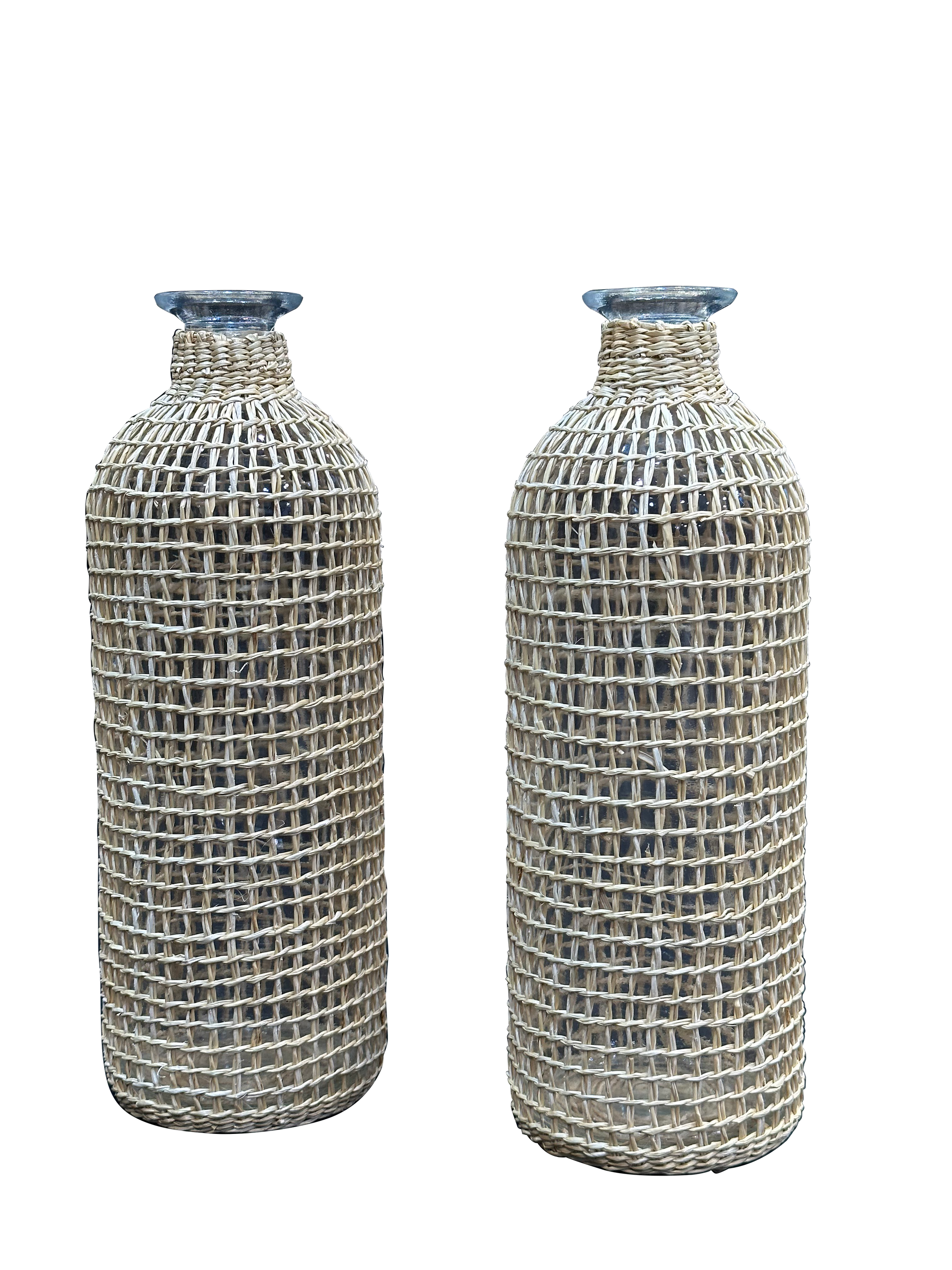 Glass Decoration Vase with Rattan Cover (2 Pcs Set) - Sunset Gifts Store