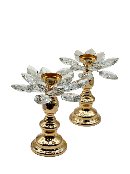Gold Plated Crystal Glass Candle Holders - Sunset Gifts Store