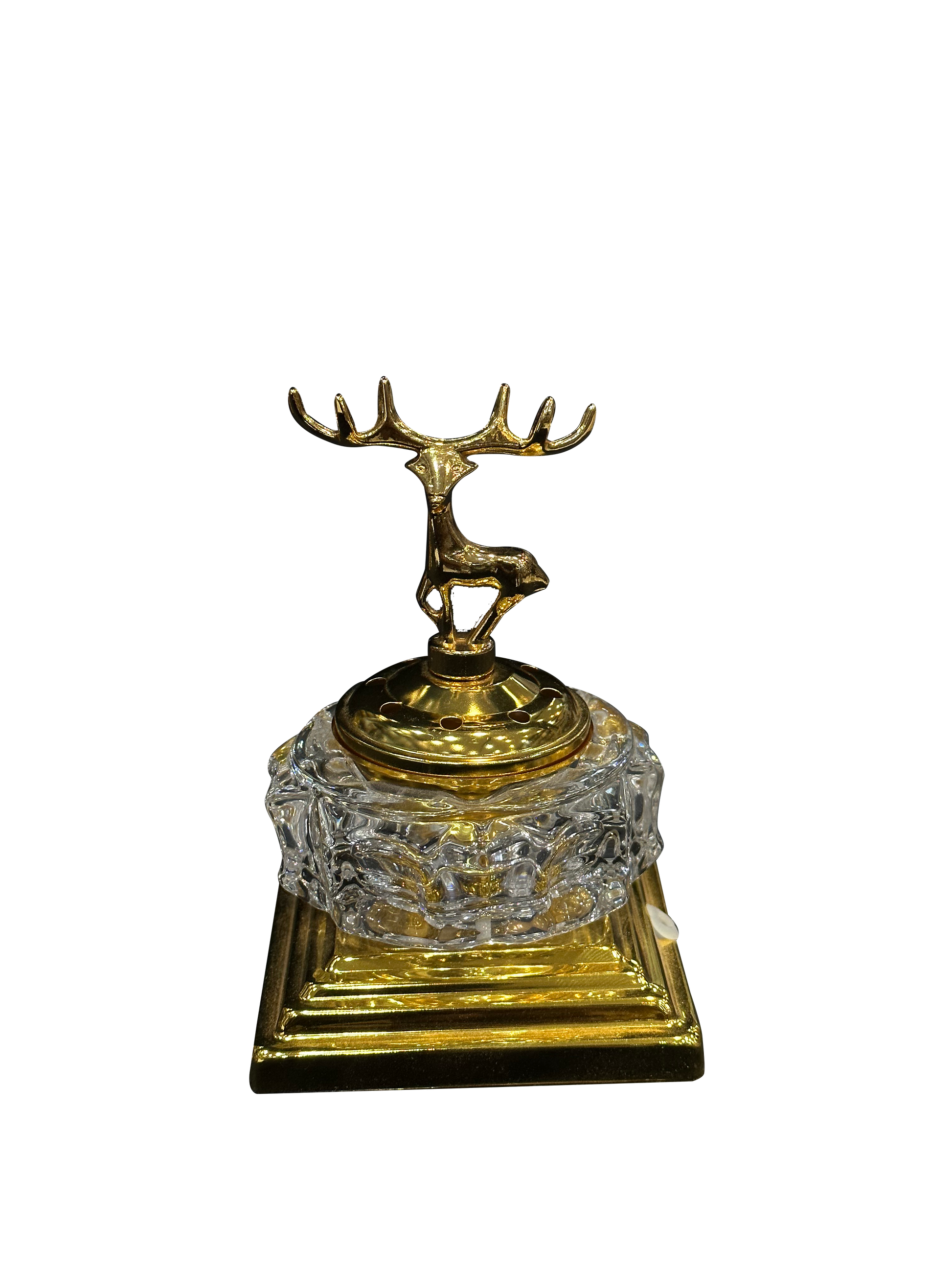 Crystal glass incense burner with swamp deer lid - Sunset Gifts Store