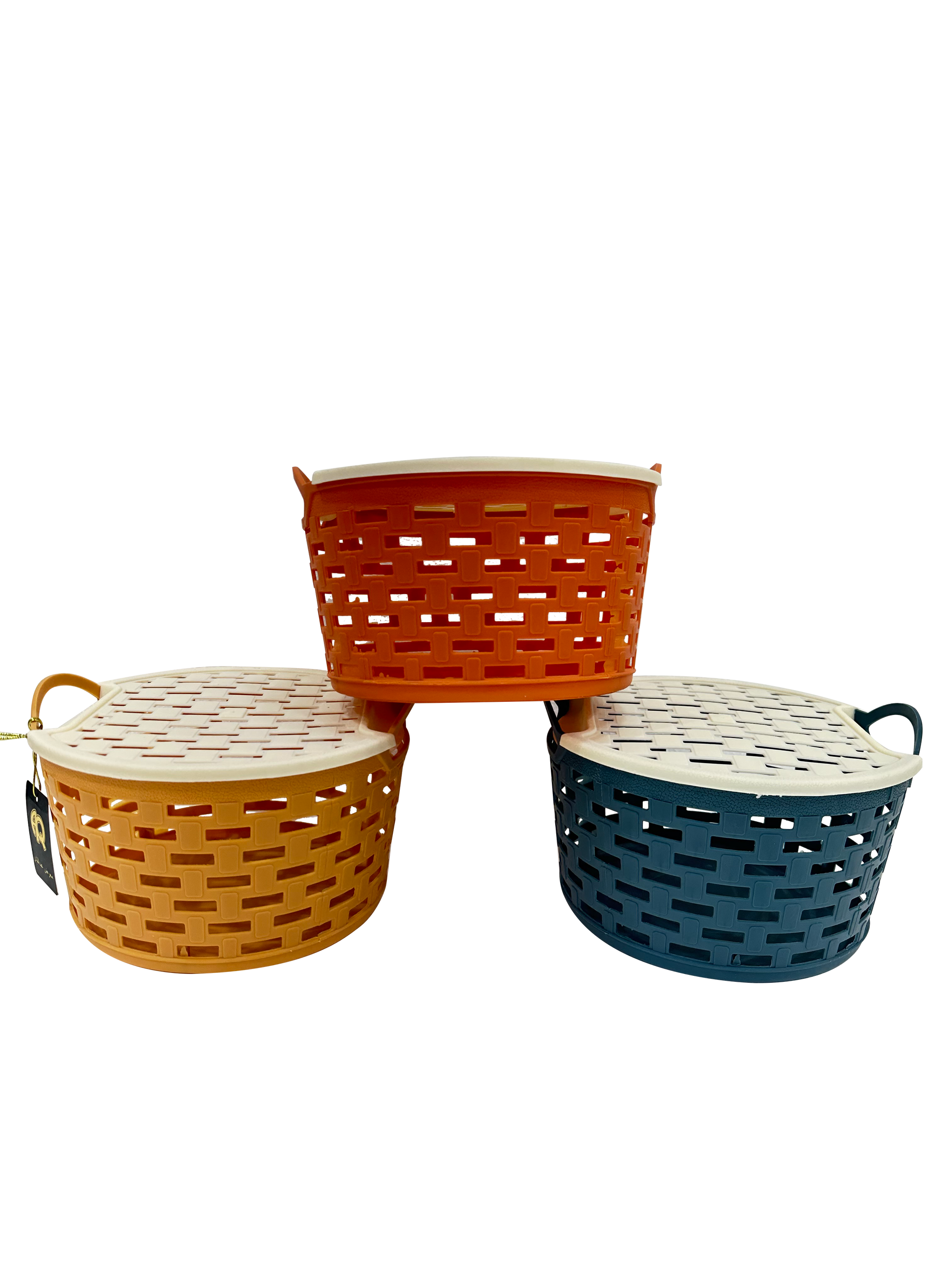 Colorful Plastic Basket With Lid (3 Pc Set) - Sunset Gifts Store