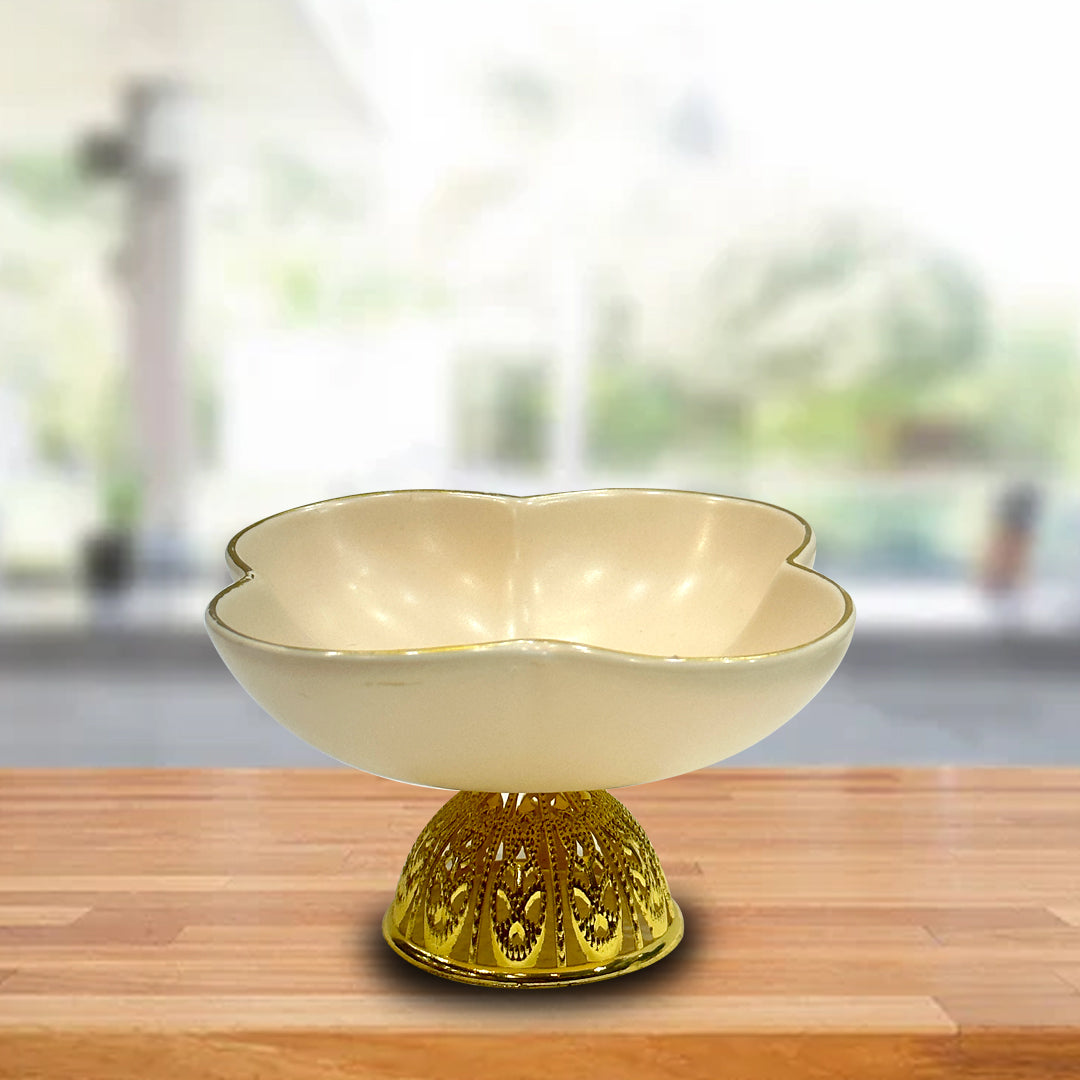 Flower Ceramic Bowl With Golden Stand - Sunset Gifts Store