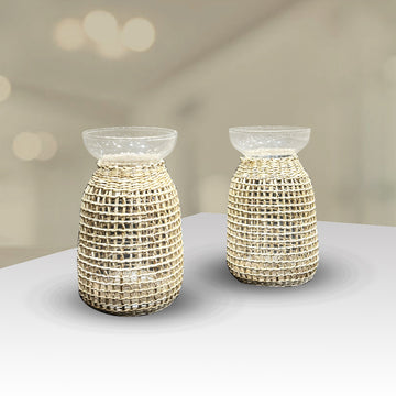 Straw Rattan Glass Flower Vase (2 Pcs Set) - Sunset Gifts Store