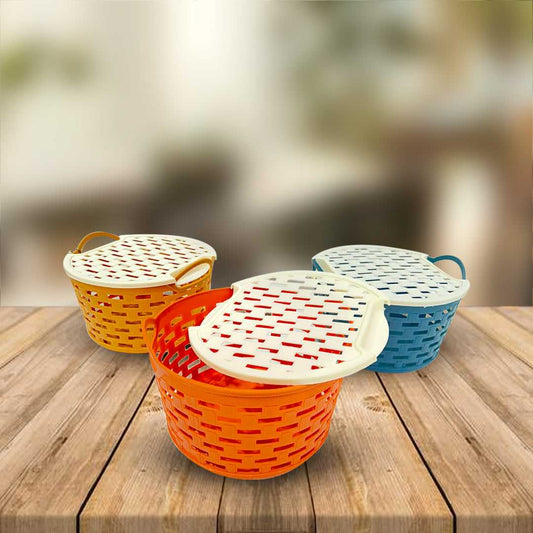 Colorful Plastic Basket With Lid (3 Pc Set) - Sunset Gifts Store