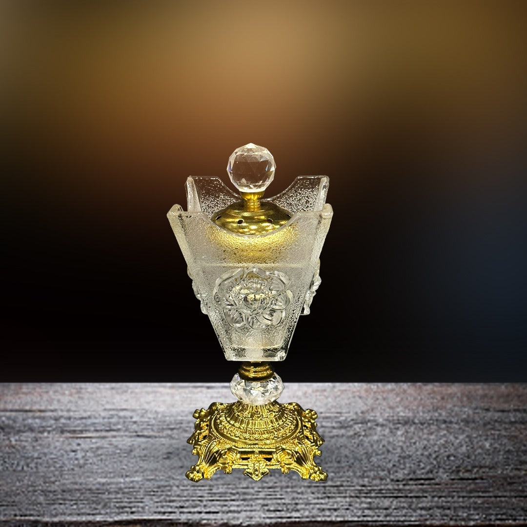 Transparent incense burner with a golden base - Sunset Gifts Store